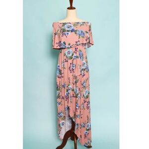 🍓”The Alayna" Flounce Bandeau Blush Floral Maxi Dress